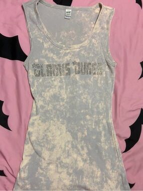 Kavio Cream and Gray Tie-Dye Ribbed Tank Top with Rhinestones